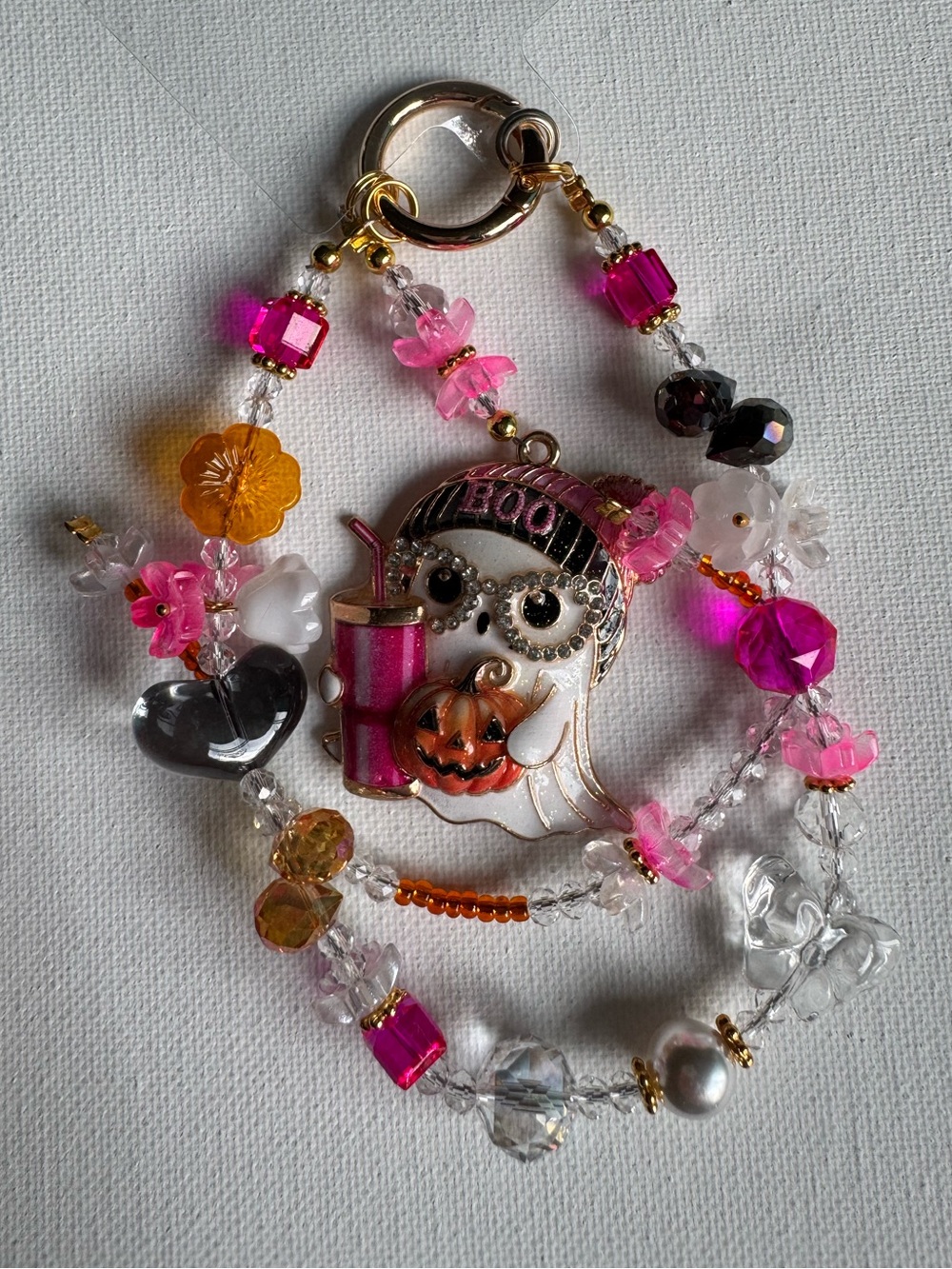 Handmade Pink Halloween Ghost Phone Charm